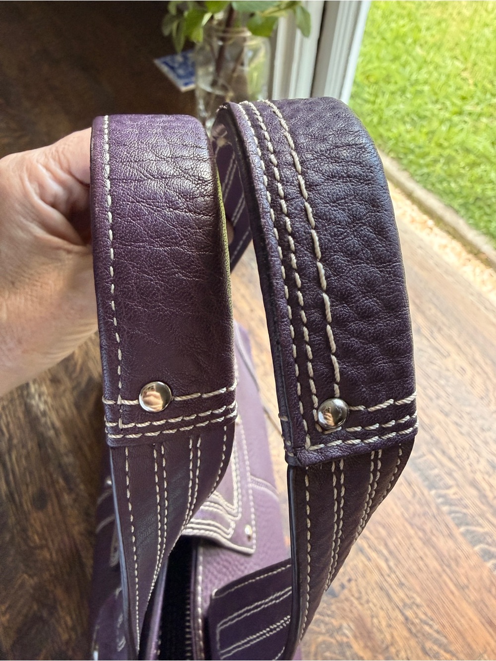 Vintage Coach Hamptons Purple Pebbled Leather Satchel Bag (F13961) - Picture 8 of 16